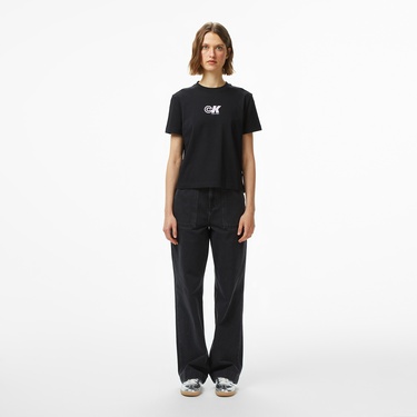  Calvin Klein Archive Logo Jersey Classic Kadın Siyah T-Shirt