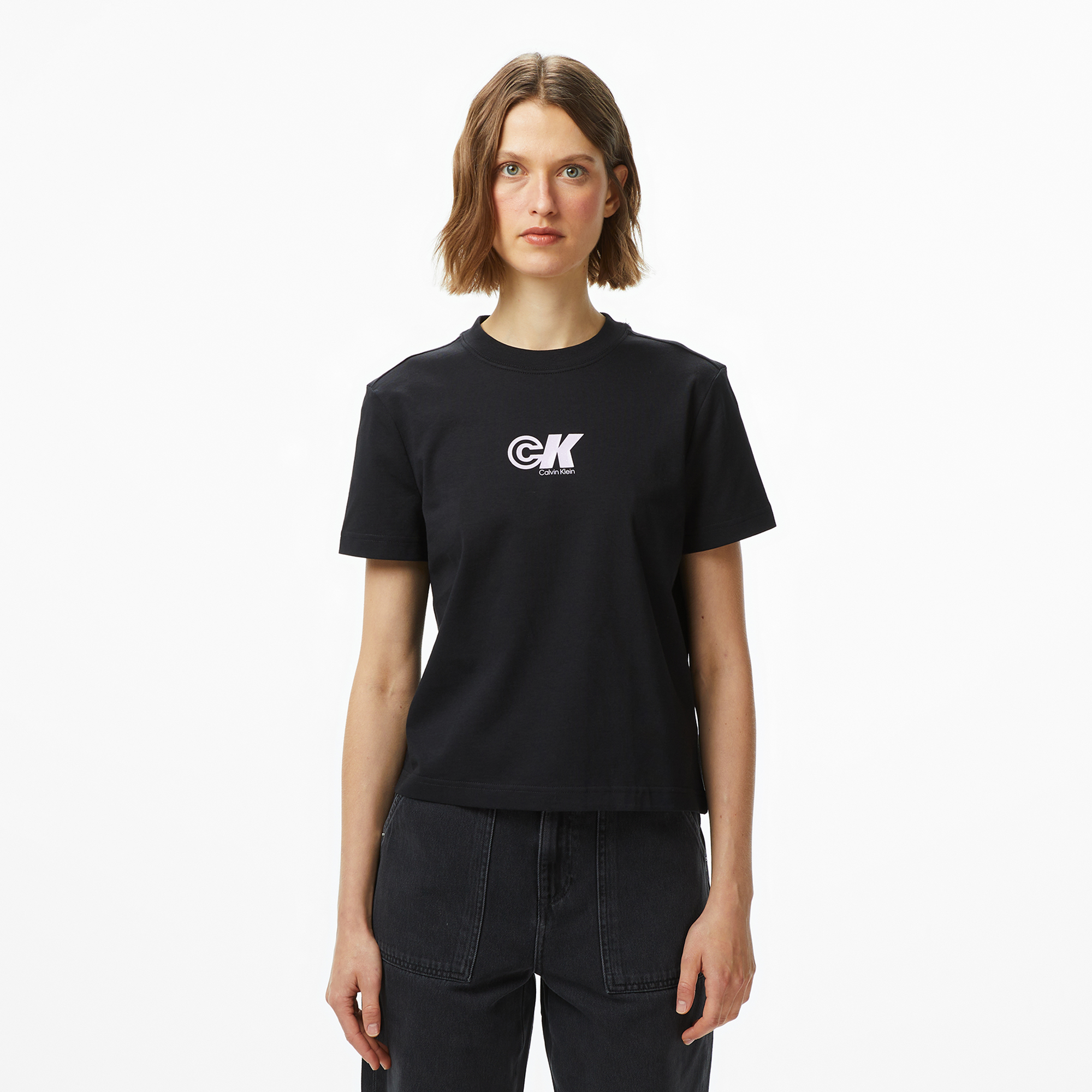  Calvin Klein Archive Logo Jersey Classic Kadın Siyah T-Shirt