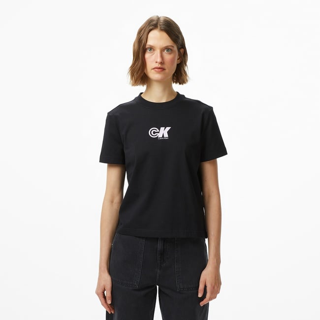  Calvin Klein Archive Logo Jersey Classic Kadın Siyah T-Shirt