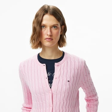  Tommy Hilfiger Cable Mid Kadın Pembe Hırka