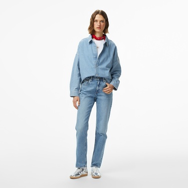  Calvin Klein Relaxed Linen Denim Aaron Kadın Mavi Gömlek