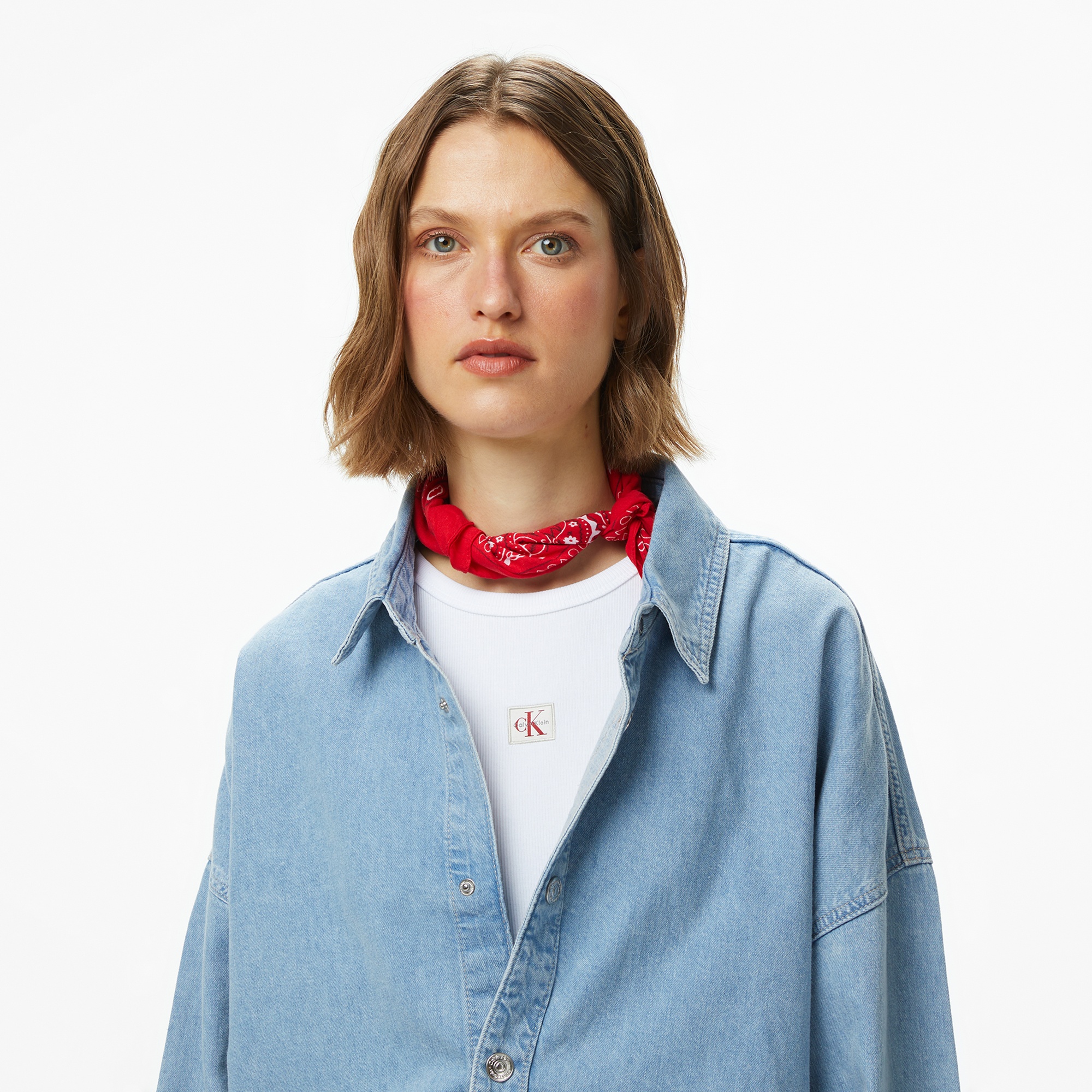 Calvin Klein Relaxed Linen Denim Aaron Kadın Mavi Gömlek