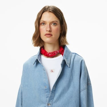  Calvin Klein Relaxed Linen Denim Aaron Kadın Mavi Gömlek