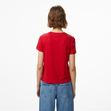  Tommy Hilfiger Essential Logo 1 Kadın Kırmızı T-Shirt