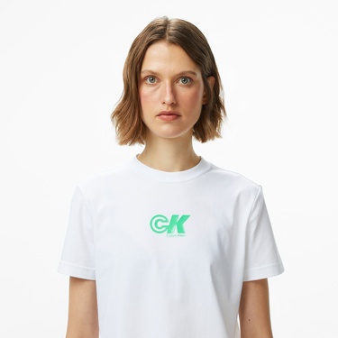  Calvin Klein Archive Logo Jersey Classic Kadın Beyaz T-Shirt