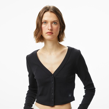  Calvin Klein Woven Label Kadın Siyah Triko