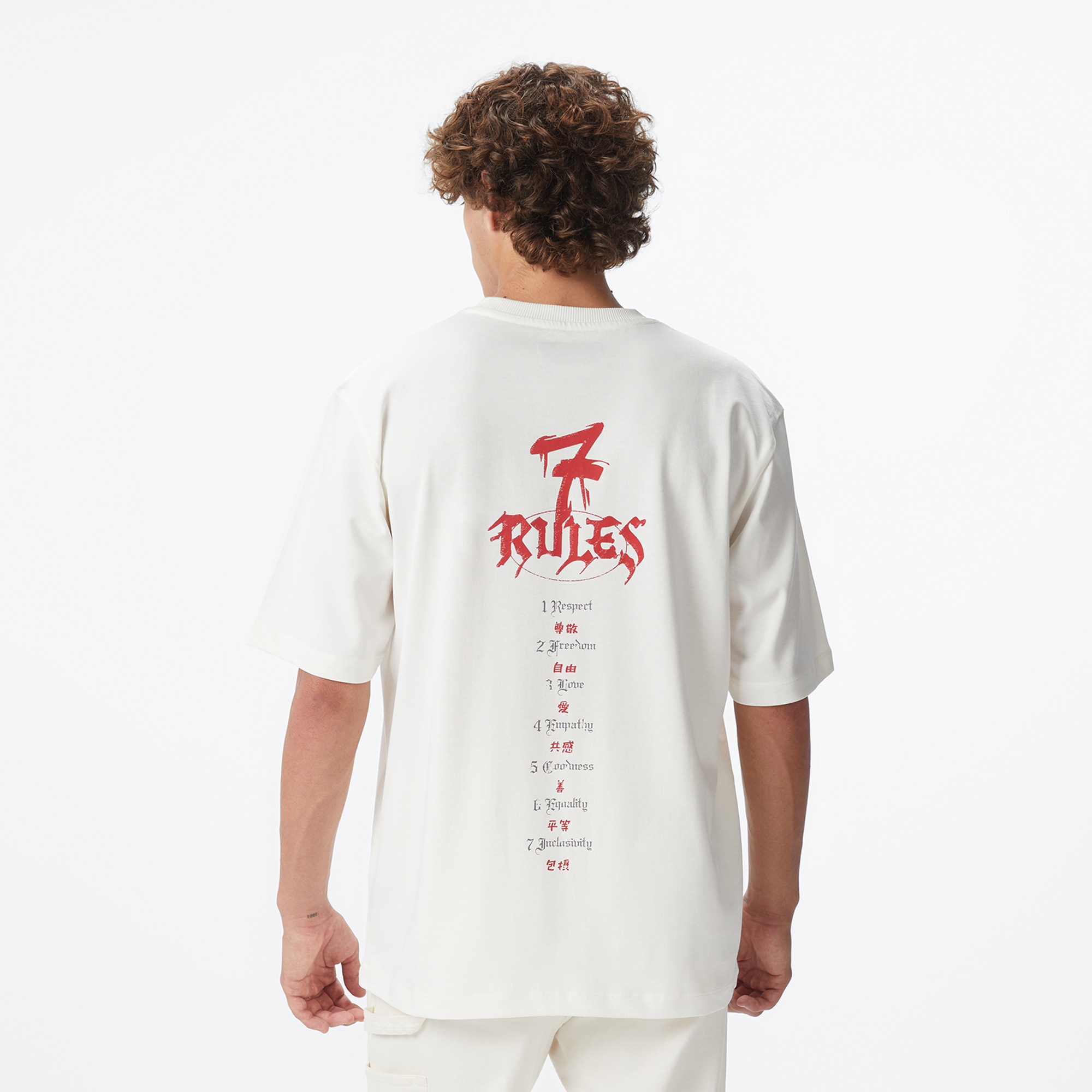 UNITED4 x Monkey Project 7 Rules Unisex Beyaz T-Shirt