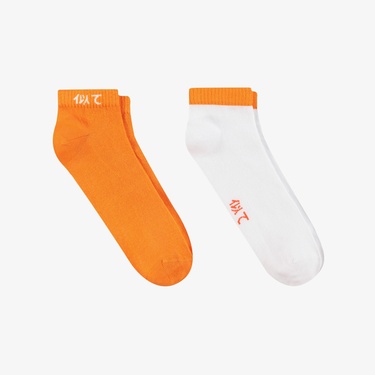  UNITED4 Unisex Beyaz - Turuncu 2'li Patik Çorap