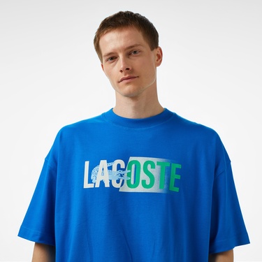  Lacoste House of SuperStep x Lacoste Erkek Mavi T-Shirt