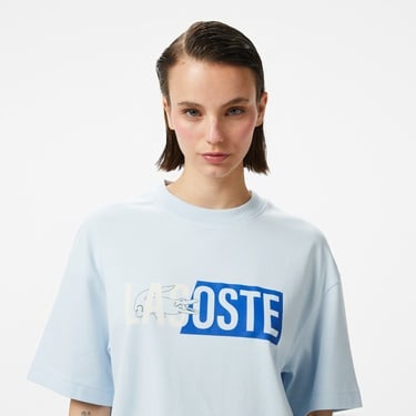  Lacoste House of SuperStep x Lacoste Kadın Mavi T-Shirt