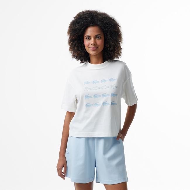  Lacoste House of SuperStep x Lacoste Kadın Beyaz T-Shirt
