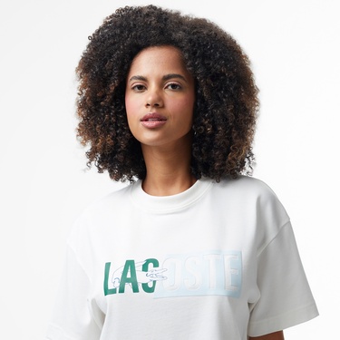  Lacoste House of SuperStep x Lacoste Kadın Beyaz T-Shirt