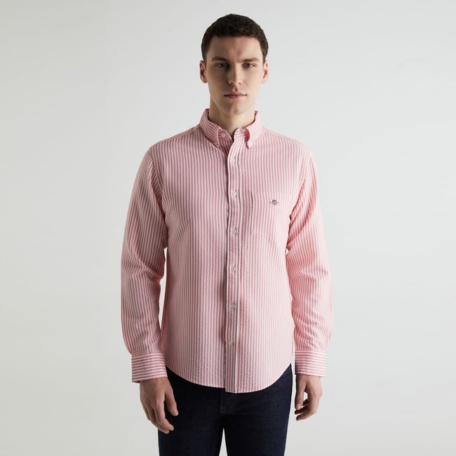  GANT Erkek Pembe Regular Fit Klasik Yaka Çizgili Gömlek