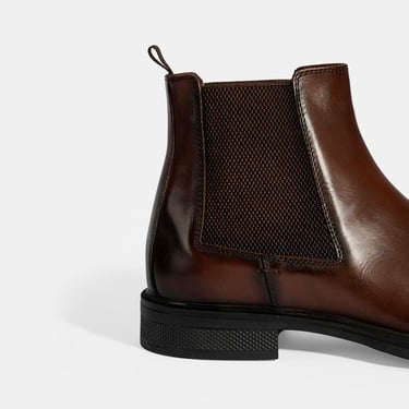  Erkek Taba Lastik Detaylı Deri Bot