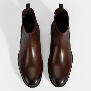  Erkek Taba Lastik Detaylı Deri Bot