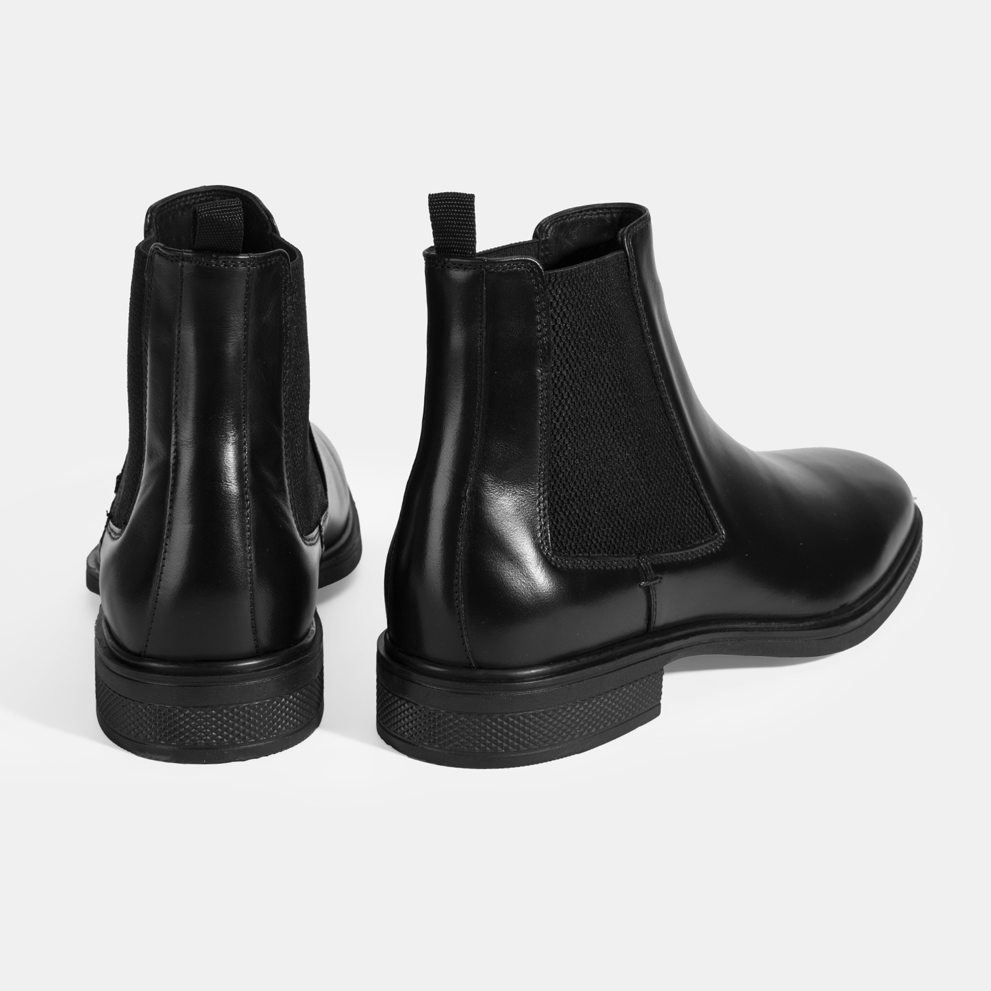 Erkek Siyah Lastik Detaylı Deri Bot