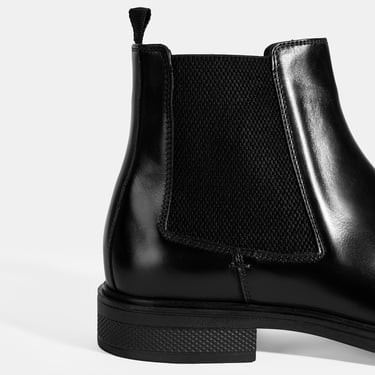  Erkek Siyah Lastik Detaylı Deri Bot