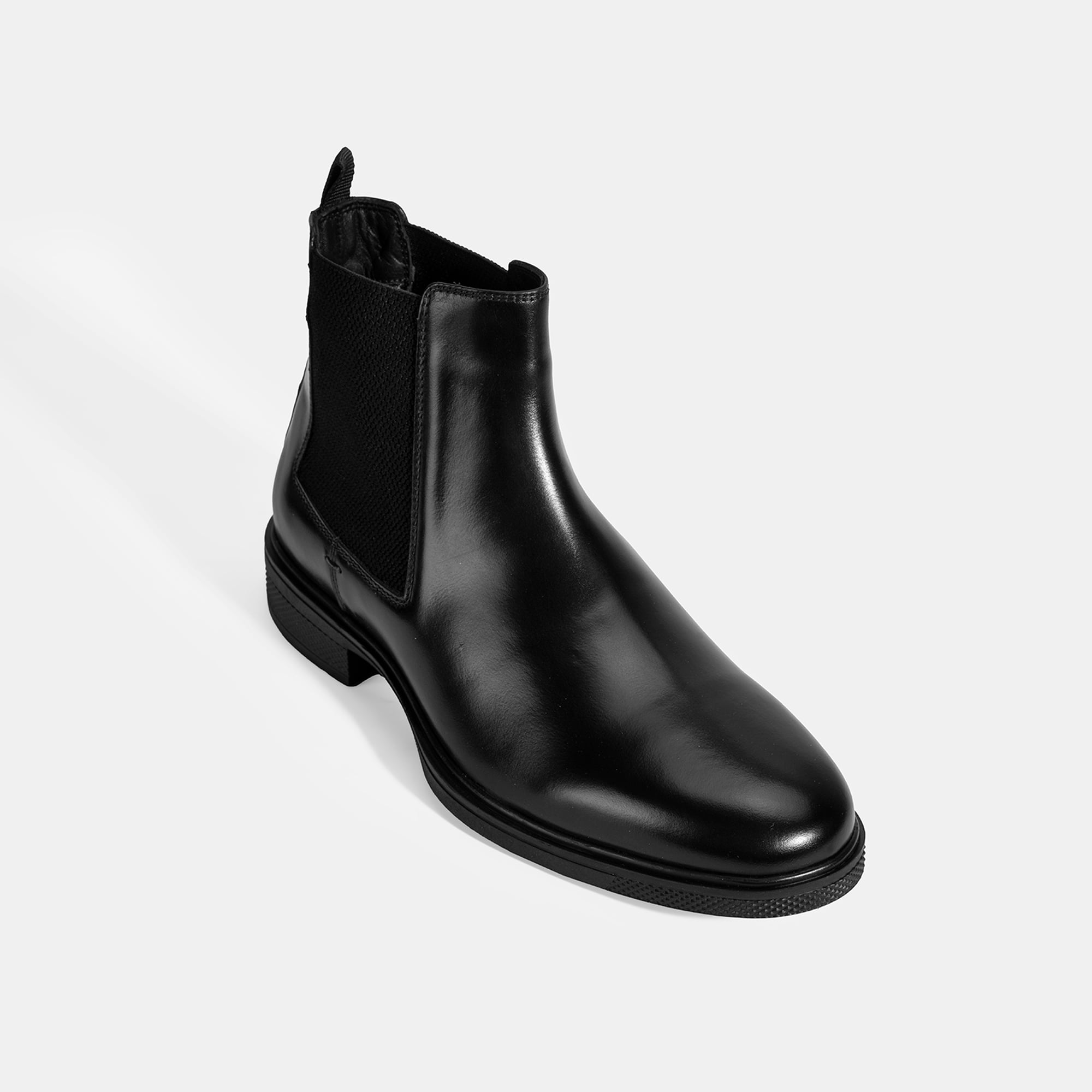 Erkek Siyah Lastik Detaylı Deri Bot