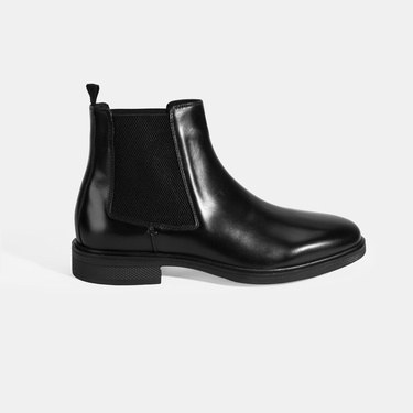  Erkek Siyah Lastik Detaylı Deri Bot