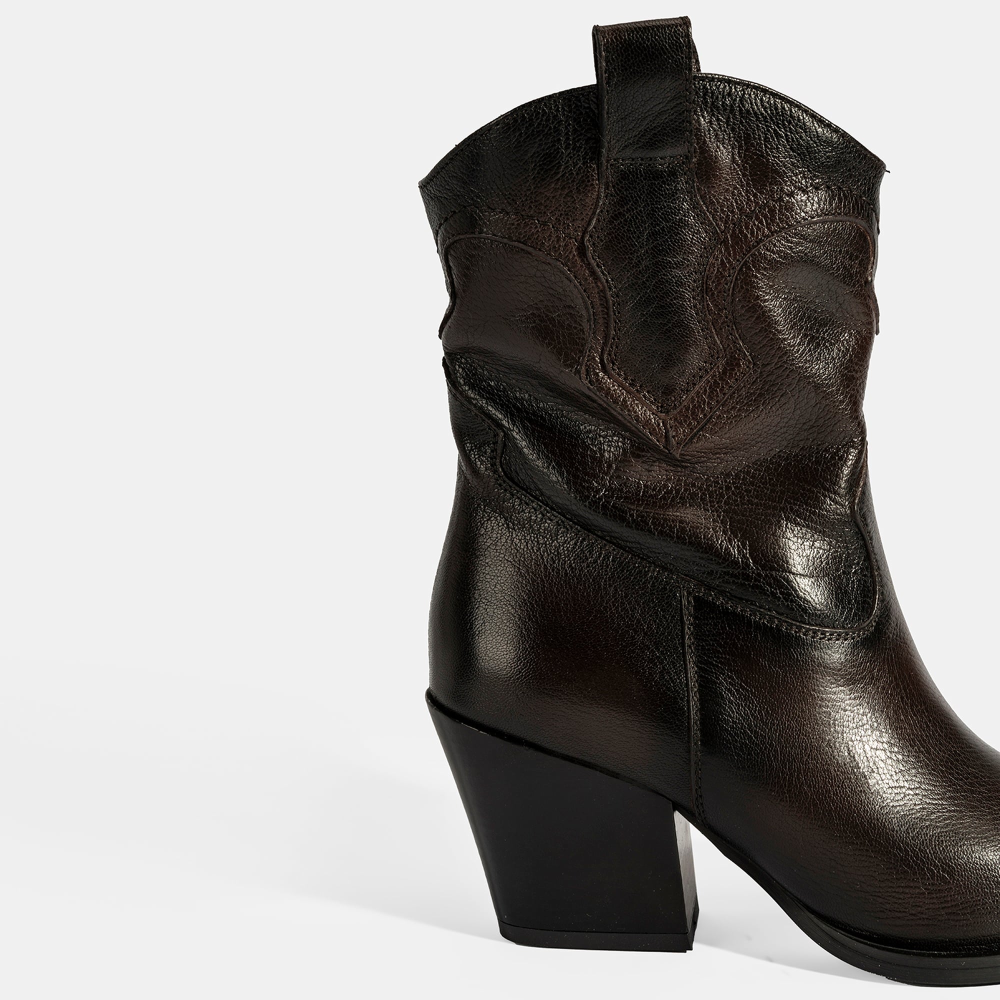 Kadın Kahve Kalın Topuklu Deri Bot