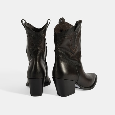  Kadın Kahve Kalın Topuklu Deri Bot