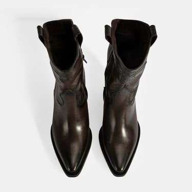  Kadın Kahve Kalın Topuklu Deri Bot