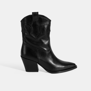  Kadın Siyah Kalın Topuklu Deri Bot
