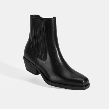  Kadın Siyah Topuklu Deri Bot
