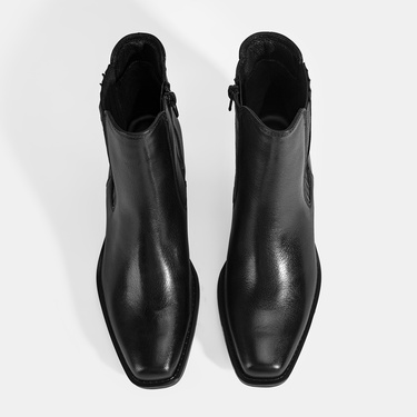  Kadın Siyah Topuklu Deri Bot