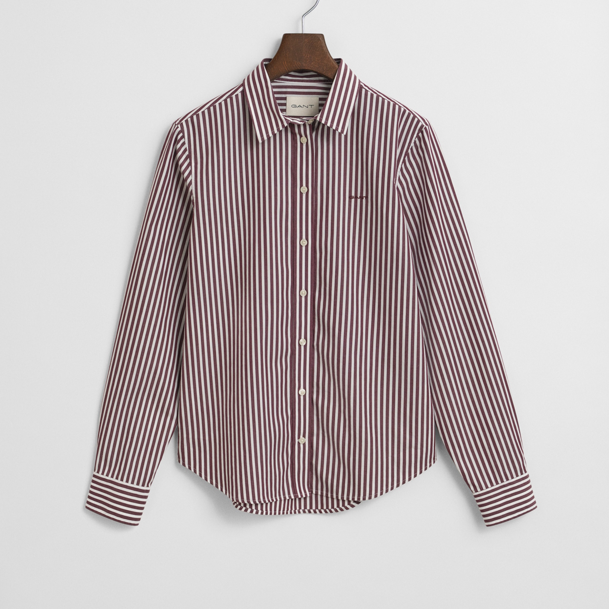 GANT Kadın Bordo Regular Fit Klasik Yaka Çizgili Gömlek