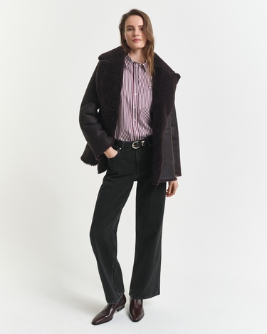  GANT Kadın Bordo Regular Fit Klasik Yaka Çizgili Gömlek