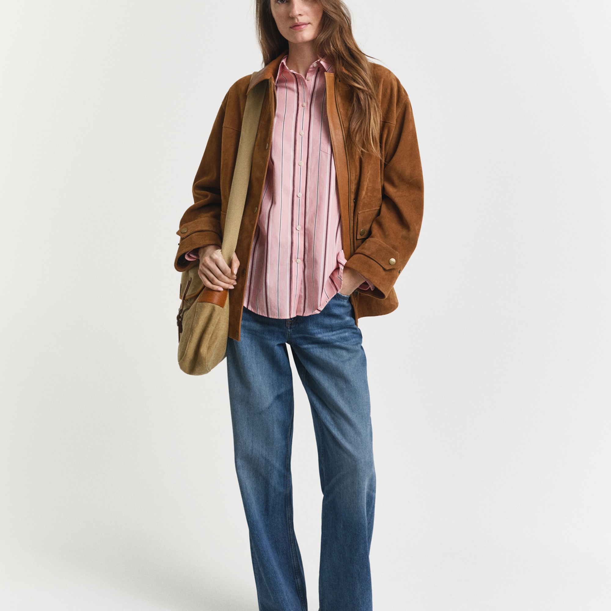 GANT Kadın Pembe Relaxed Fit Klasik Yaka Çizgili Gömlek