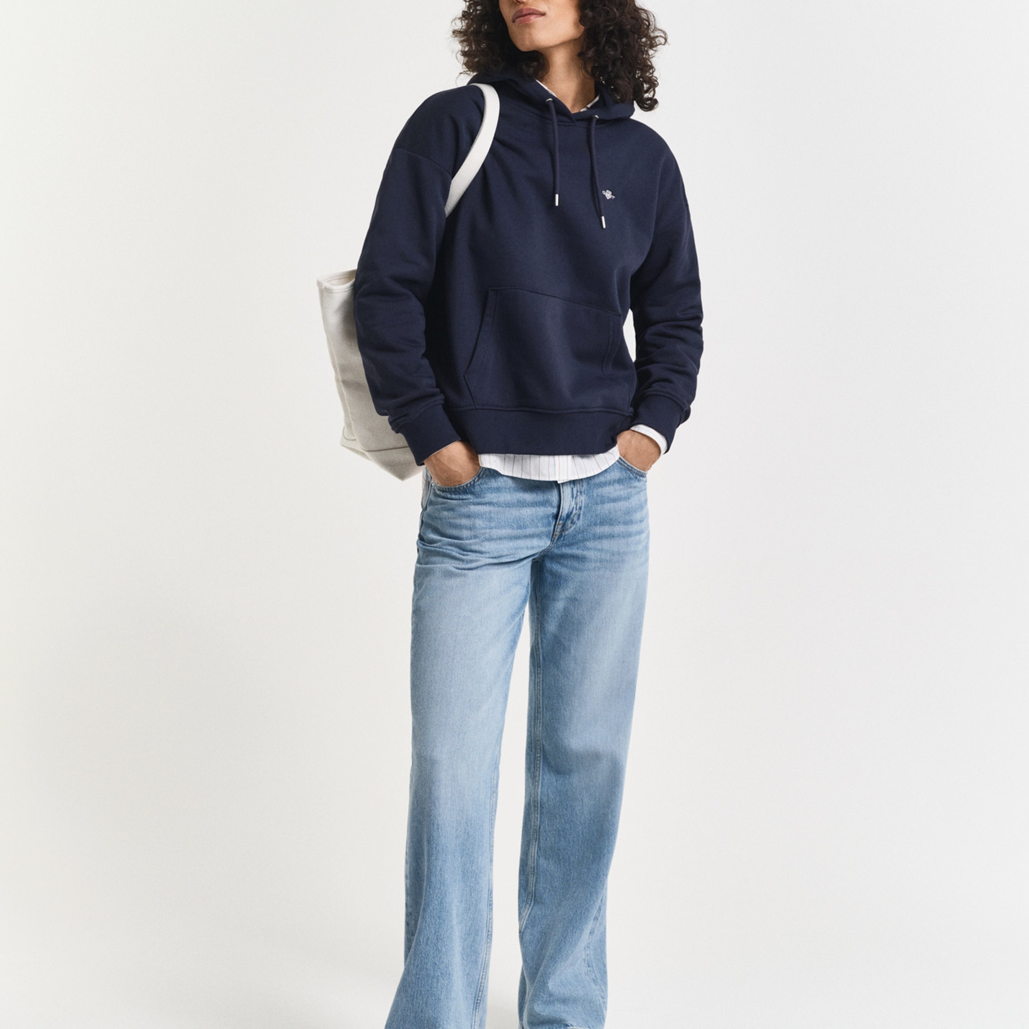 GANT Kadın Lacivert Relaxed Fit Kapüşonlu Sweatshirt