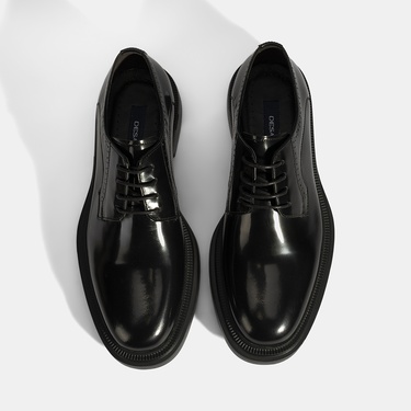  Erkek Siyah Bağcıklı Deri Klasik Ayakkabı