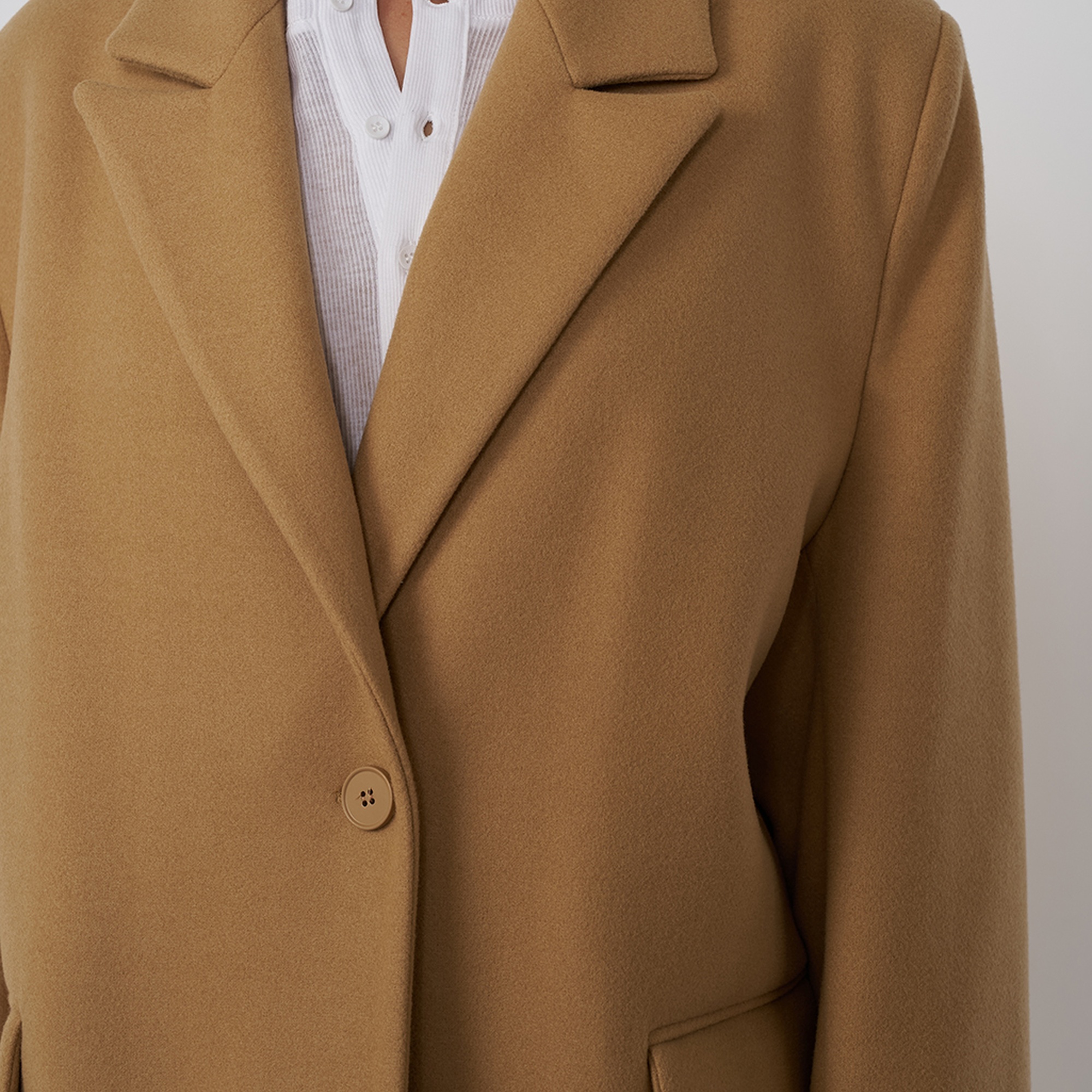 Oversize Yün Karışımlı Kaşe Kaban