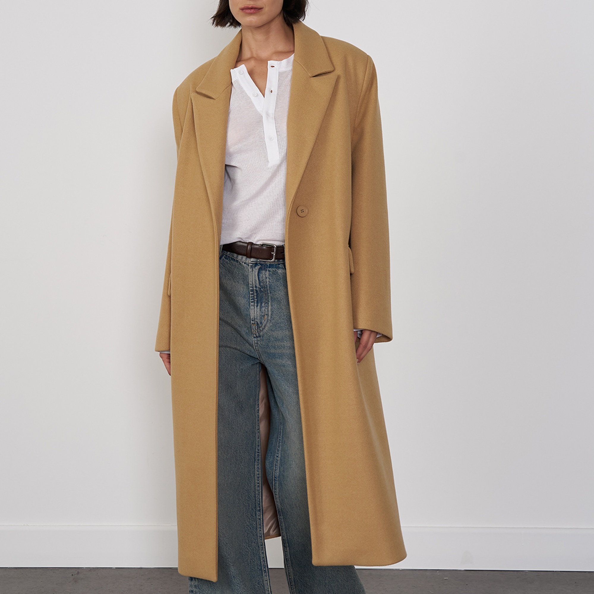 Oversize Yün Karışımlı Kaşe Kaban