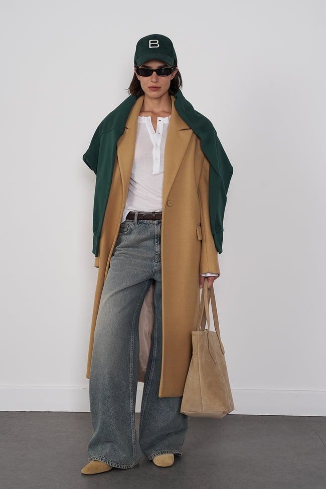  Oversize Yün Karışımlı Kaşe Kaban