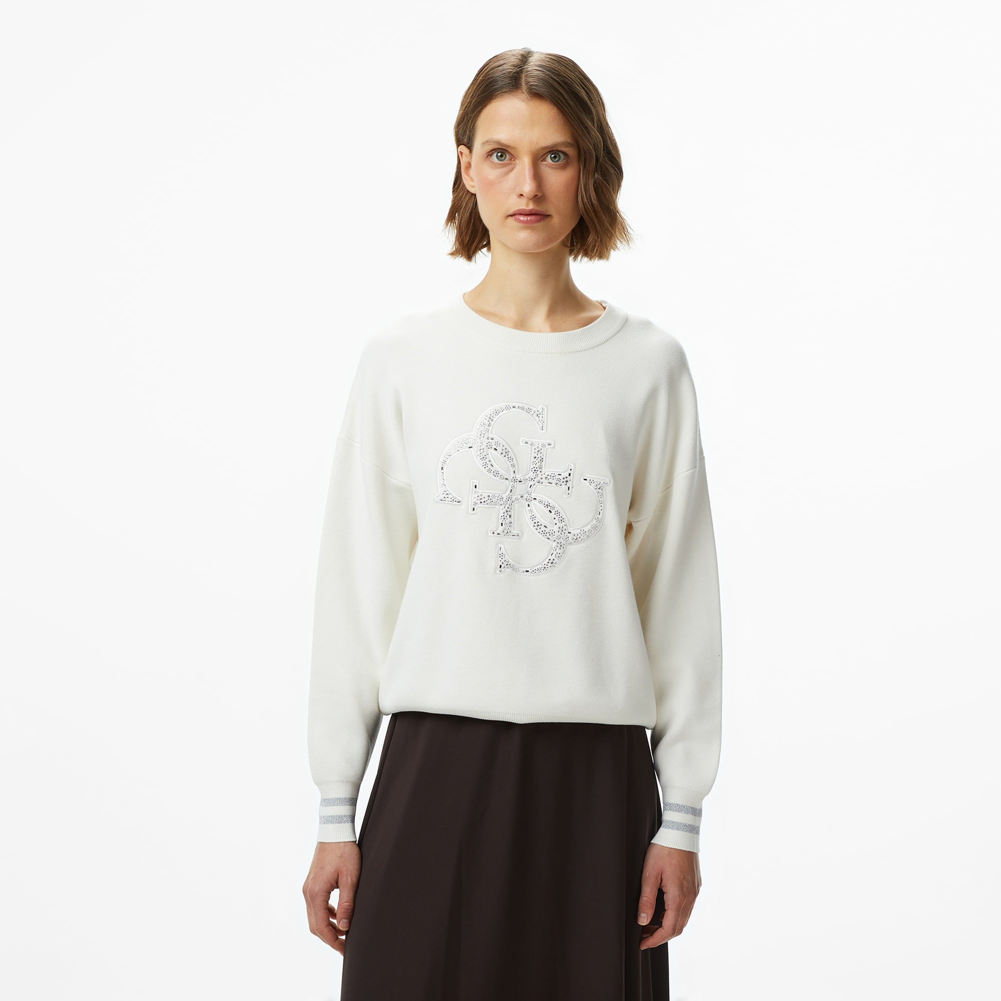 Guess Sylvie Kadın Beyaz Triko