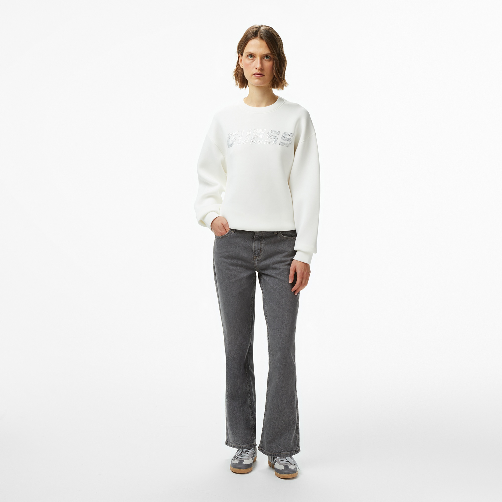 Guess Cecilia Scuba Kadın Beyaz Sweatshirt