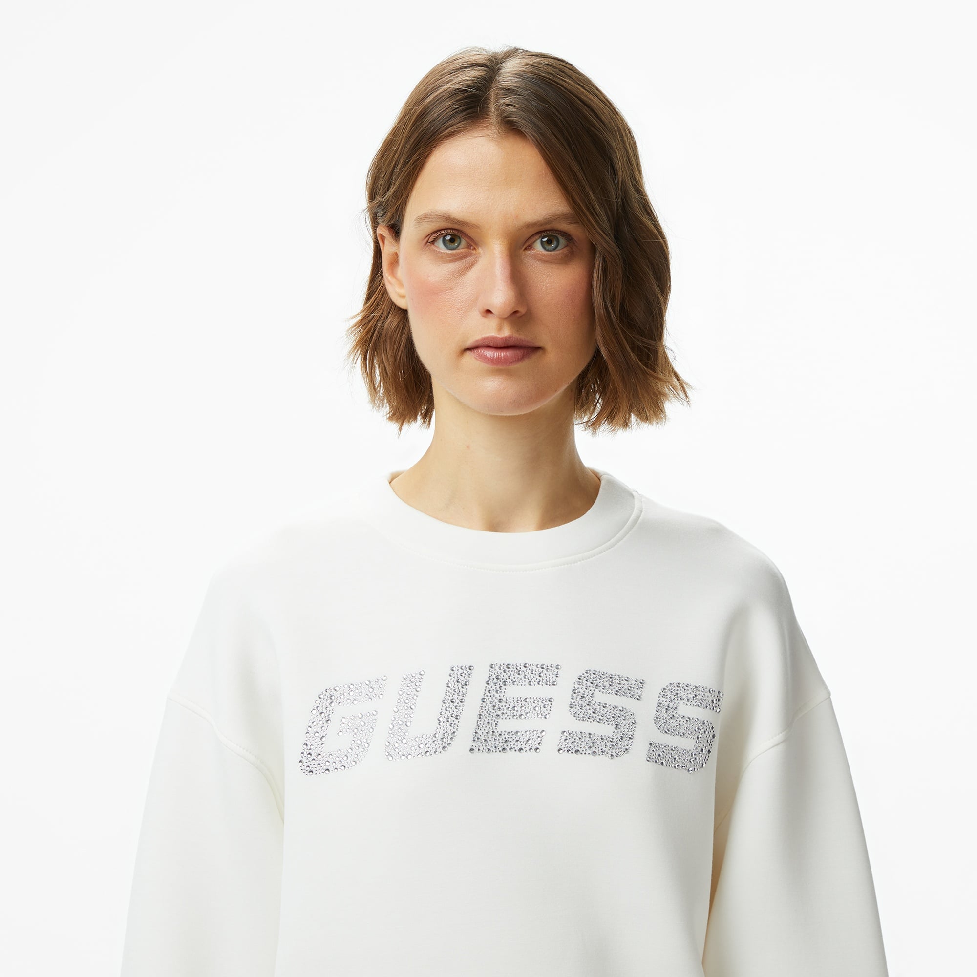Guess Cecilia Scuba Kadın Beyaz Sweatshirt
