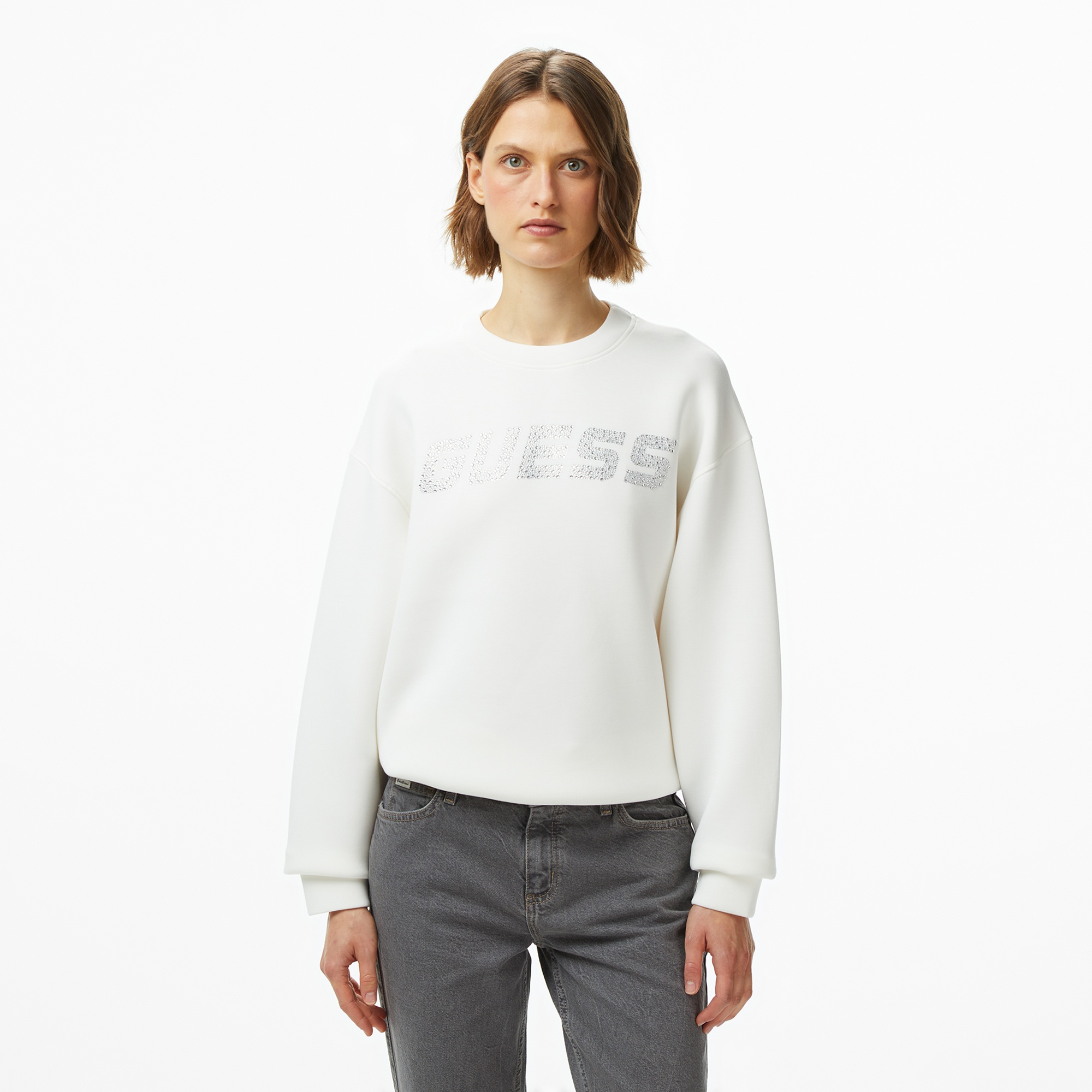 Guess Cecilia Scuba Kadın Beyaz Sweatshirt