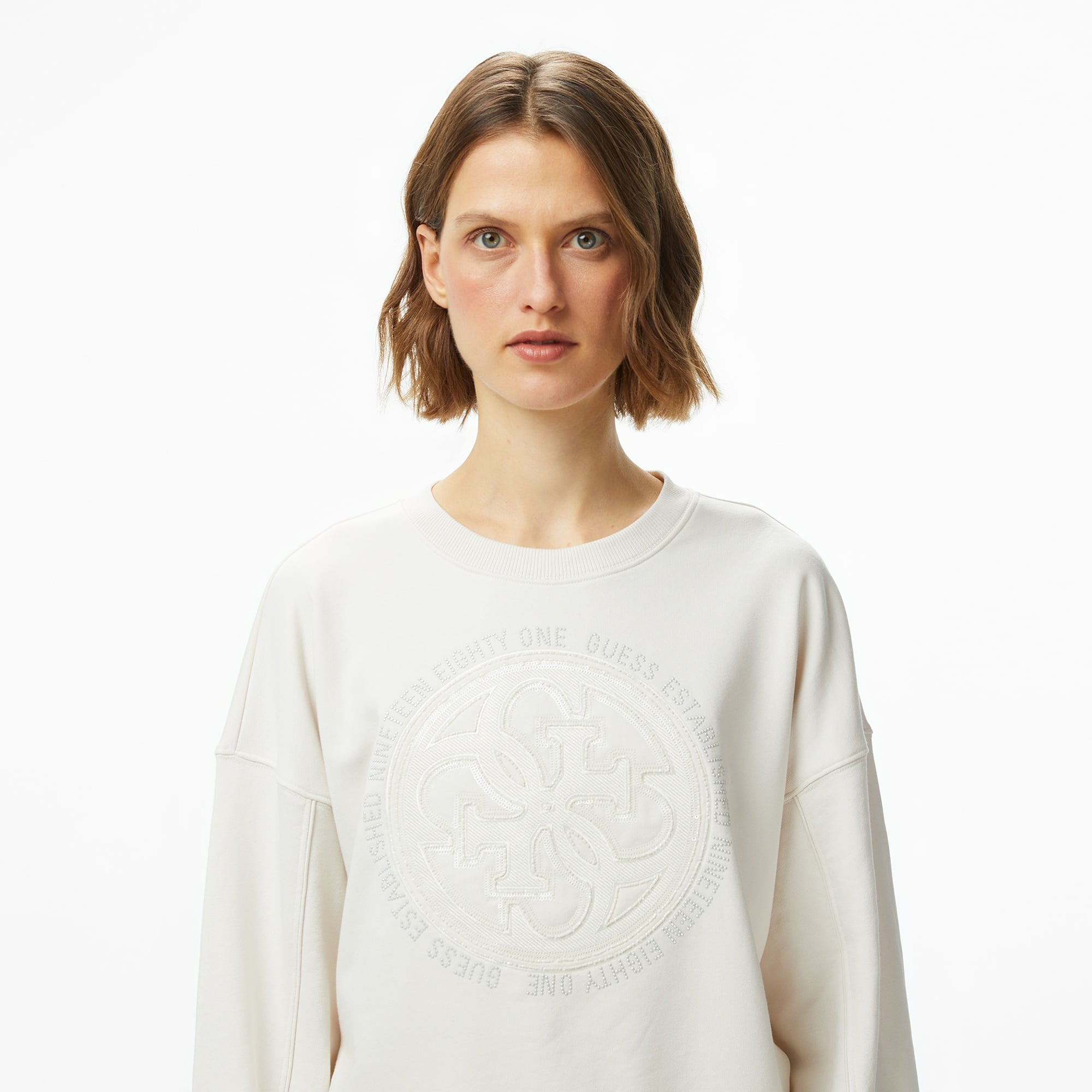 Guess Hotfix Kadın Krem Rengi Sweatshirt