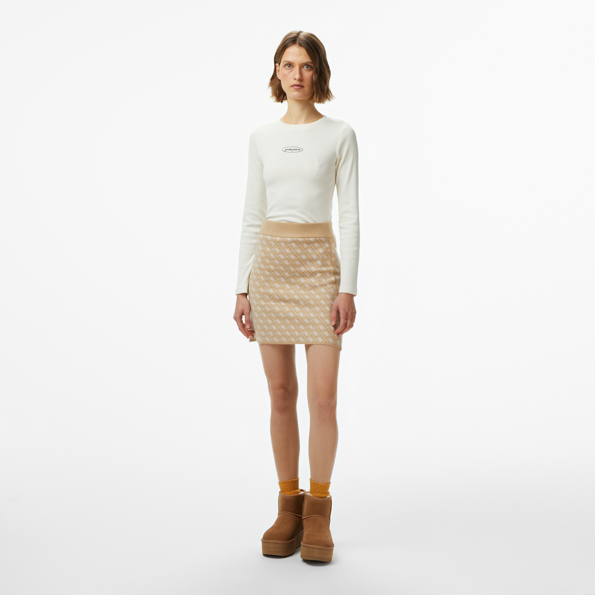 Guess Aubrey A Kesim Yün Karışımlı Kadın Bej Etek