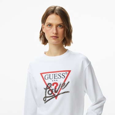  Guess Studded Kadın Beyaz Sweatshirt
