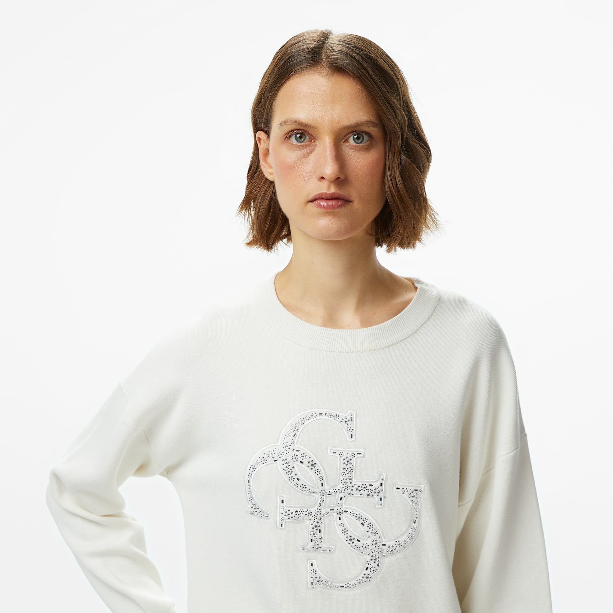 Guess Sylvie Kadın Beyaz Triko