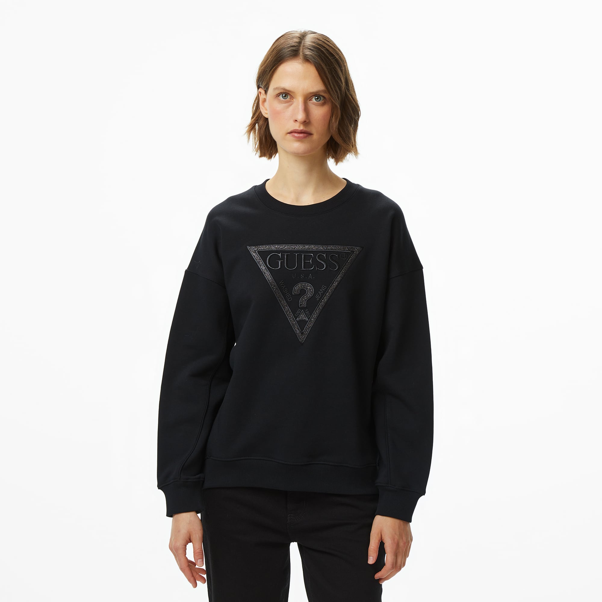  Guess Glitter Kadın Siyah Sweatshirt