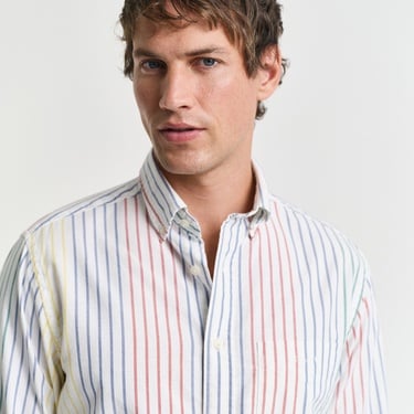  GANT Erkek Renkli Regular Fit Düğmeli Yaka Çizgili Gömlek