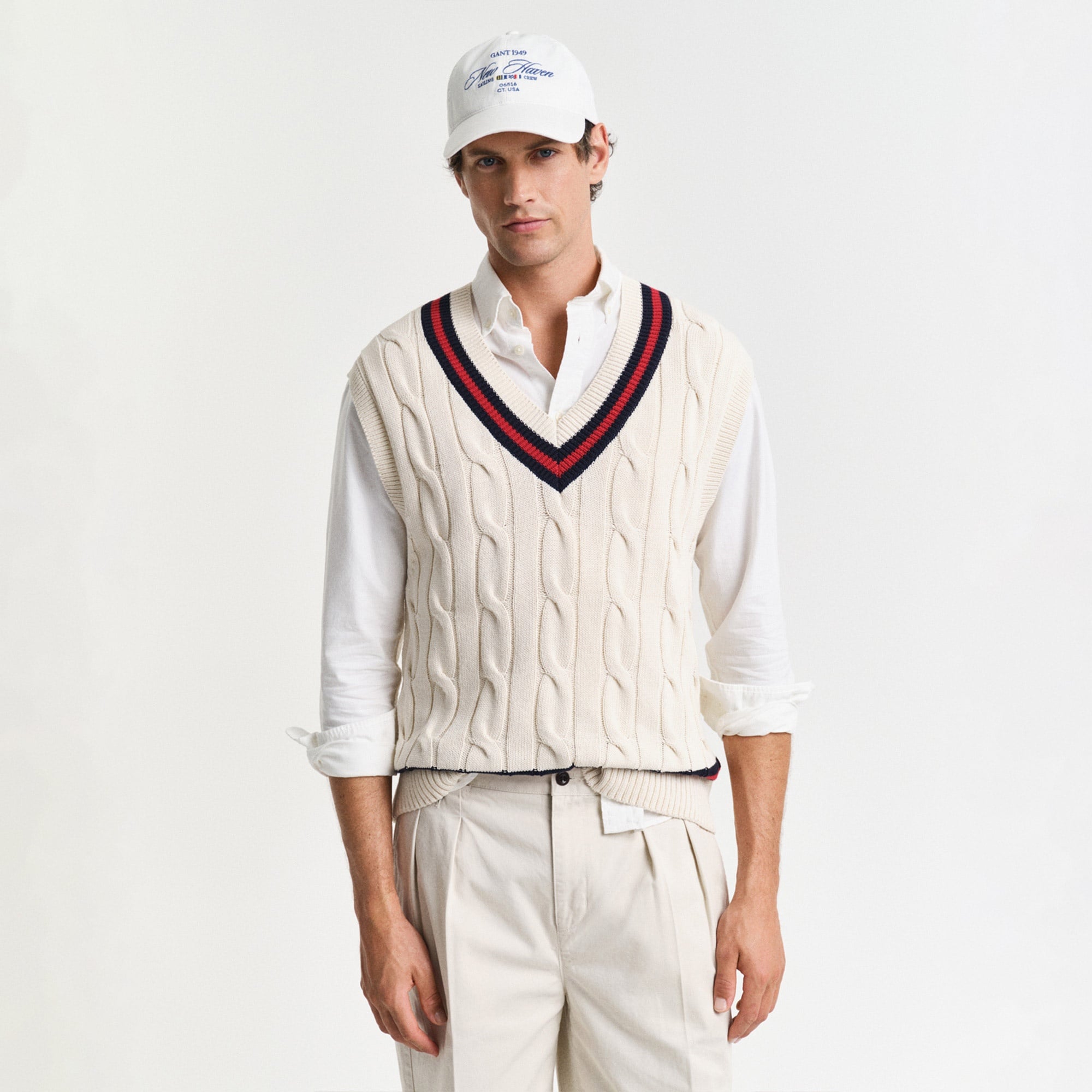 GANT Erkek Krem Relaxed Fit V Yaka Süveter