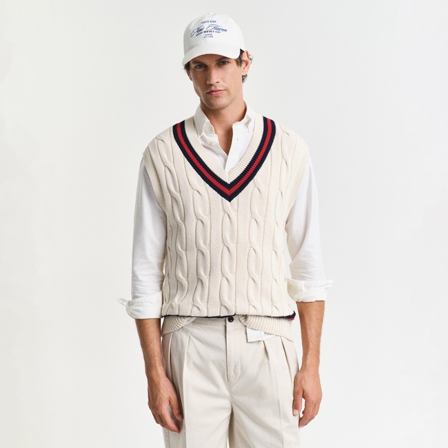  GANT Erkek Krem Relaxed Fit V Yaka Süveter