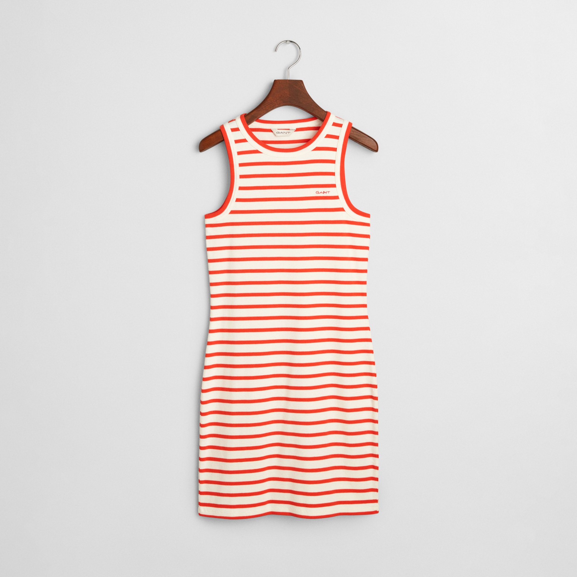 GANT Kadın Turuncu Slim Fit Bisiklet Yaka Çizgili Elbise